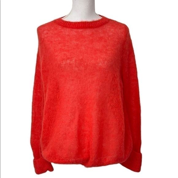 Gretchen Scott Orange Fuzzy Loose Knit Mohair Merino Blend Oversized Sweater - Picture 1 of 7